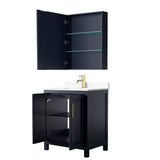 Daria 30 Inch Single Bathroom Vanity in Dark Blue, White Cultured Marble Countertop, Undermount Square Sink, Medicine Cabinet