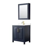Wyndham Collection - Daria 30 Inch Single Bathroom Vanity in Dark Blue, White Cultured Marble Countertop, Undermount Square Sink, Medicine Cabinet