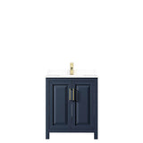 Daria 30 Inch Single Bathroom Vanity in Dark Blue, White Cultured Marble Countertop, Undermount Square Sink, No Mirror