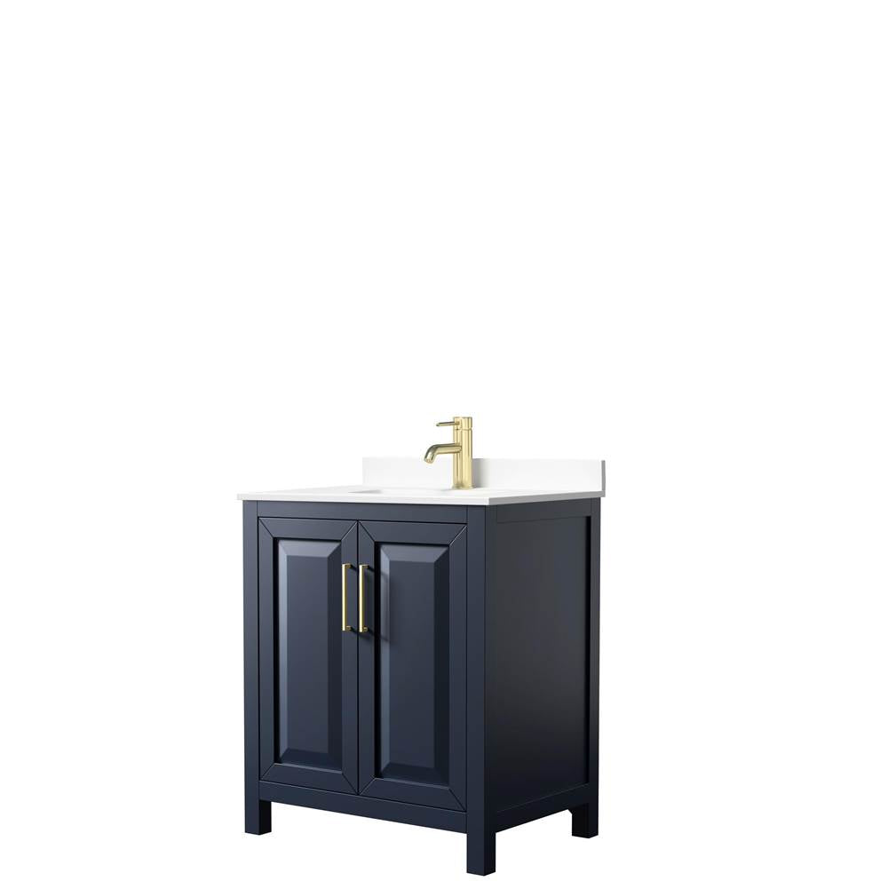 Wyndham Collection - Daria 30 Inch Single Bathroom Vanity in Dark Blue, White Cultured Marble Countertop, Undermount Square Sink, No Mirror