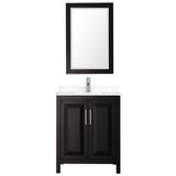 Daria 30 Inch Single Bathroom Vanity in Dark Espresso, Carrara Cultured Marble Countertop, Undermount Square Sink, 24 Inch Mirror