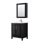 Wyndham Collection - Daria 30 Inch Single Bathroom Vanity in Dark Espresso, Carrara Cultured Marble Countertop, Undermount Square Sink, Medicine Cabinet