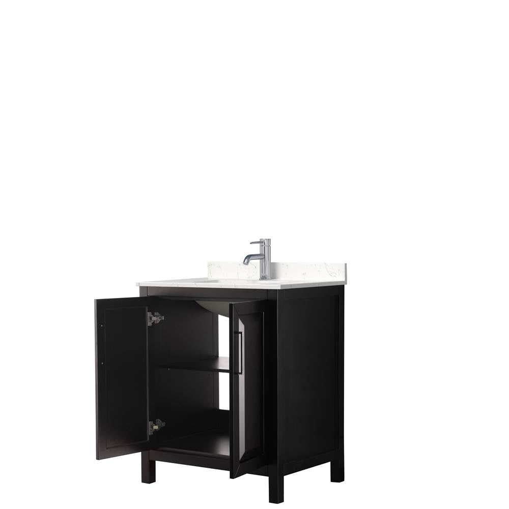 Daria 30 Inch Single Bathroom Vanity in Dark Espresso, Carrara Cultured Marble Countertop, Undermount Square Sink, No Mirror