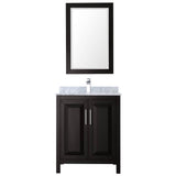 Daria 30 Inch Single Bathroom Vanity in Dark Blue, White Carrara Marble Countertop, Undermount Square Sink, 24 Inch Mirror