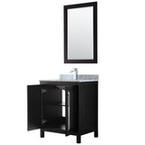 Daria 30 Inch Single Bathroom Vanity in Dark Blue, White Carrara Marble Countertop, Undermount Square Sink, 24 Inch Mirror