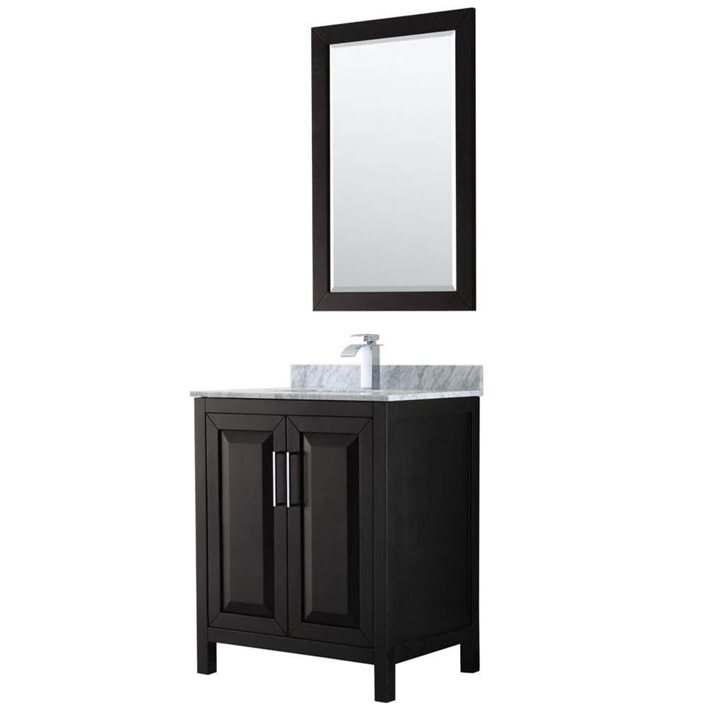 Wyndham Collection - Daria 30 Inch Single Bathroom Vanity in Dark Espresso, White Carrara Marble Countertop, Undermount Square Sink, and 24 Inch Mirror - Dark Espresso
