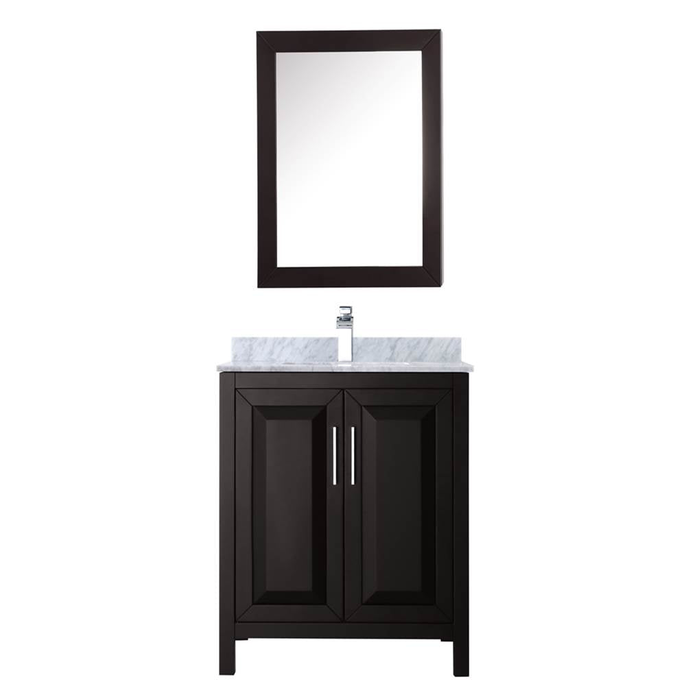 Daria 30 Inch Single Bathroom Vanity in Dark Blue, White Carrara Marble Countertop, Undermount Square Sink, Medicine Cabinet