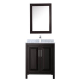 Daria 30 Inch Single Bathroom Vanity in Dark Blue, White Carrara Marble Countertop, Undermount Square Sink, Medicine Cabinet