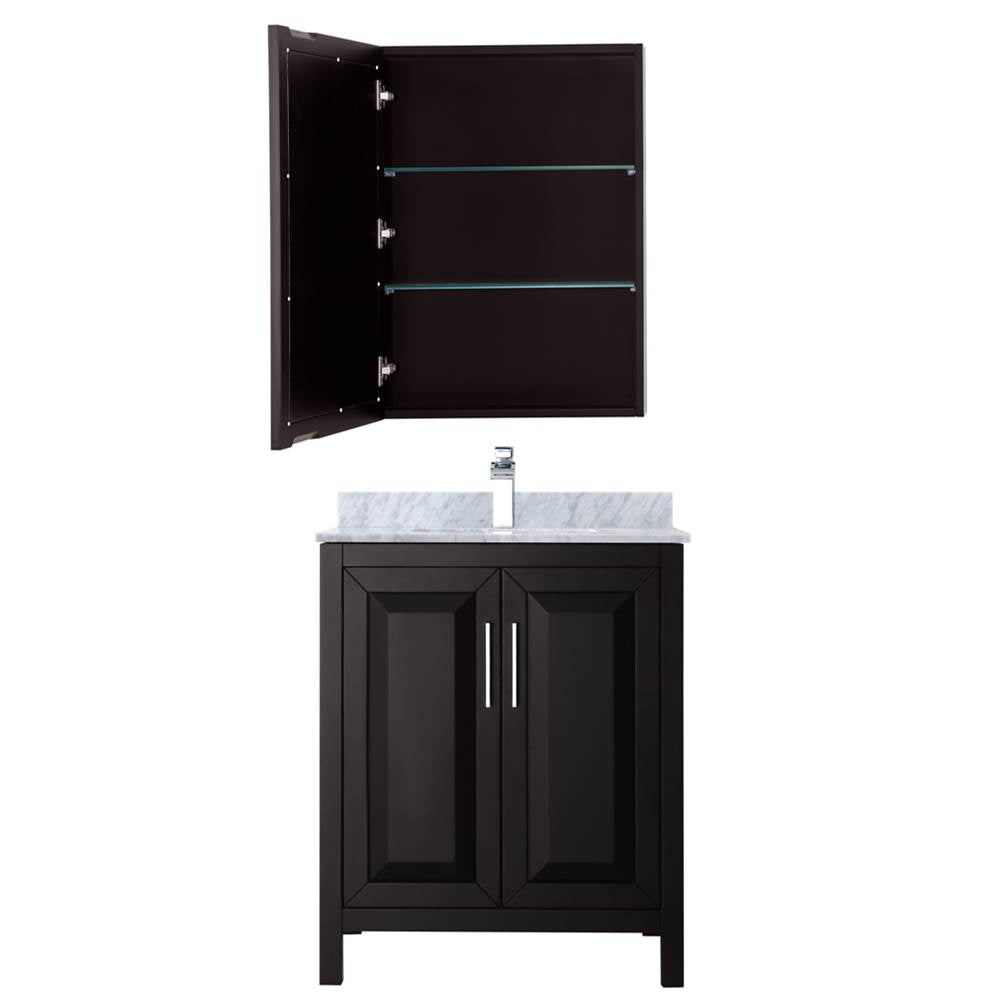 Daria 30 Inch Single Bathroom Vanity in Dark Blue, White Carrara Marble Countertop, Undermount Square Sink, Medicine Cabinet