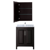 Daria 30 Inch Single Bathroom Vanity in Dark Blue, White Carrara Marble Countertop, Undermount Square Sink, Medicine Cabinet