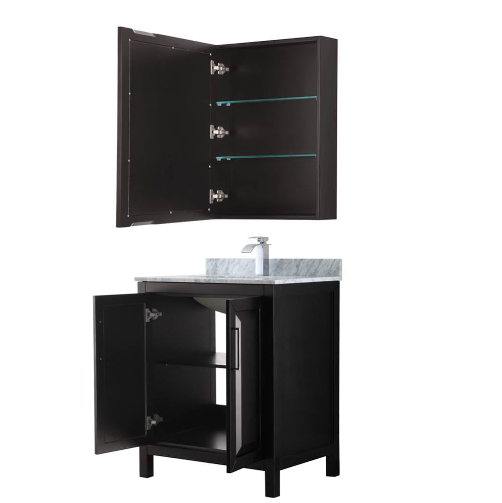 Daria 30 Inch Single Bathroom Vanity in Dark Blue, White Carrara Marble Countertop, Undermount Square Sink, Medicine Cabinet