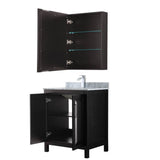Daria 30 Inch Single Bathroom Vanity in Dark Blue, White Carrara Marble Countertop, Undermount Square Sink, Medicine Cabinet