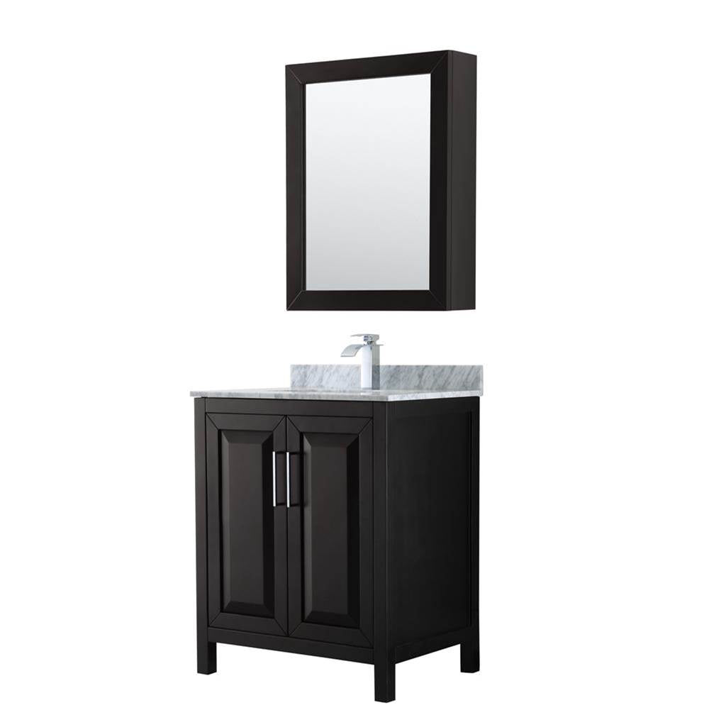Wyndham Collection - Daria 30 Inch Single Bathroom Vanity in Dark Espresso, White Carrara Marble Countertop, Undermount Square Sink, and Medicine Cabinet - Dark Espresso
