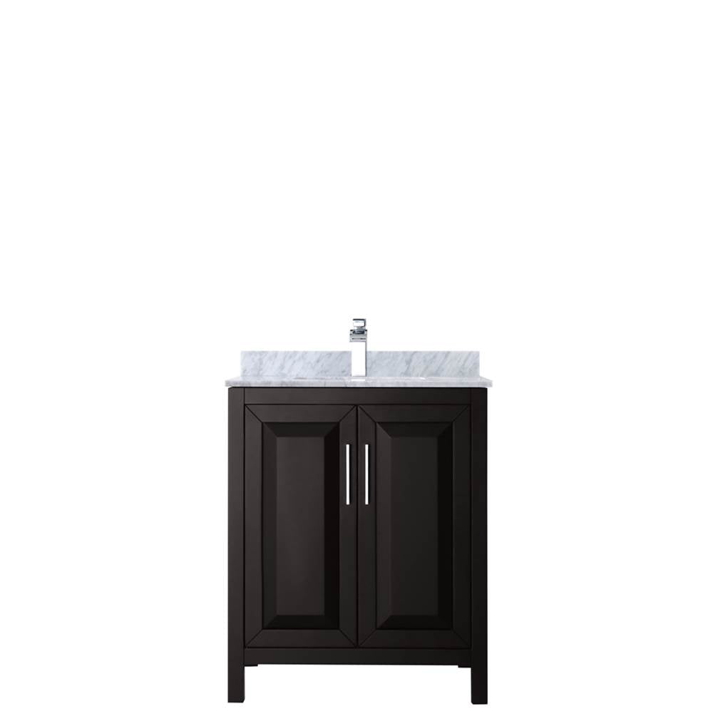Daria 30 Inch Single Bathroom Vanity in Dark Blue, White Carrara Marble Countertop, Undermount Square Sink, No Mirror