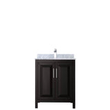 Daria 30 Inch Single Bathroom Vanity in Dark Blue, White Carrara Marble Countertop, Undermount Square Sink, No Mirror