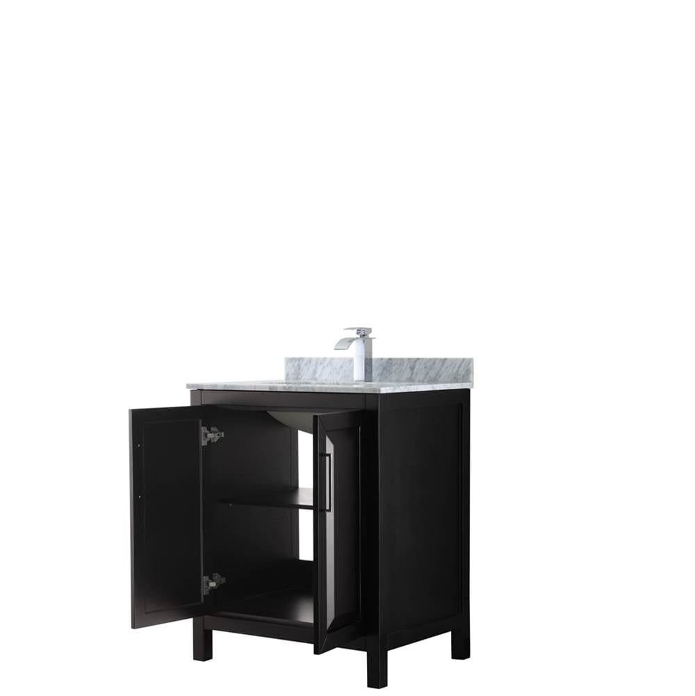 Daria 30 Inch Single Bathroom Vanity in Dark Blue, White Carrara Marble Countertop, Undermount Square Sink, No Mirror