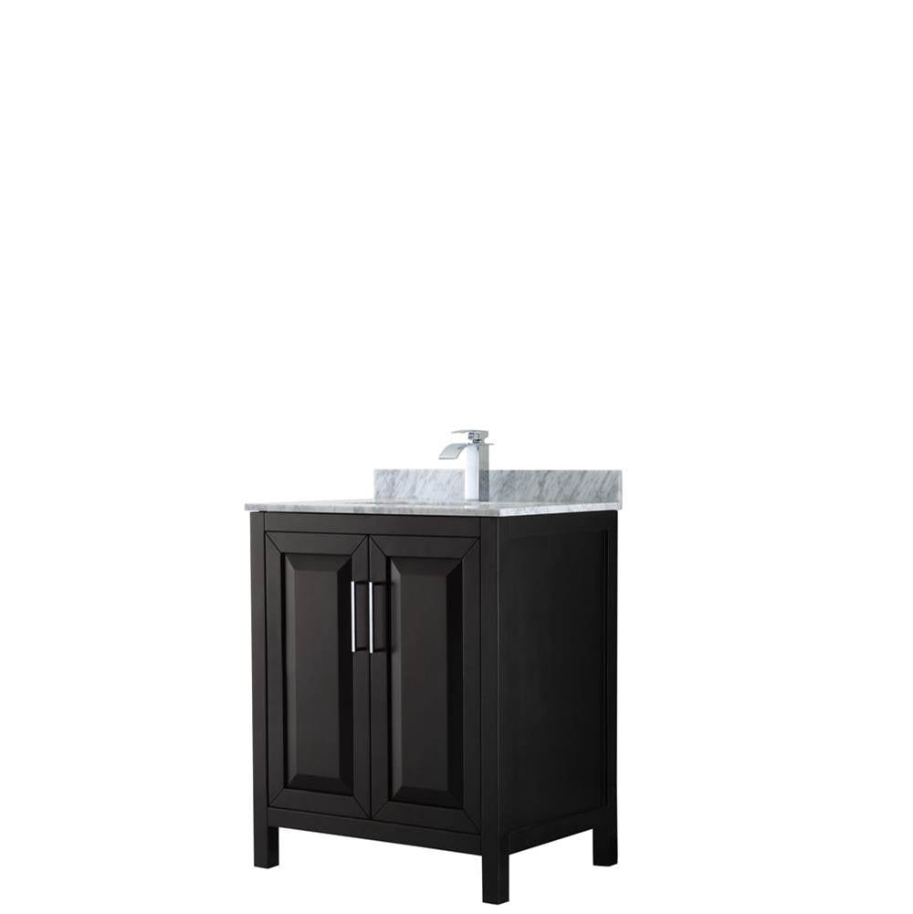 Wyndham Collection - Daria 30 Inch Single Bathroom Vanity in Dark Espresso, White Carrara Marble Countertop, Undermount Square Sink, and No Mirror - Dark Espresso