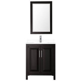 Daria 30 Inch Single Bathroom Vanity in Dark Espresso, White Cultured Marble Countertop, Undermount Square Sink, 24 Inch Mirror