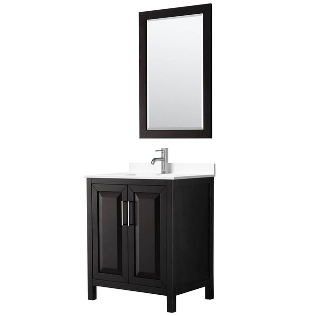 Wyndham Collection - Daria 30 Inch Single Bathroom Vanity in Dark Espresso, White Cultured Marble Countertop, Undermount Square Sink, 24 Inch Mirror