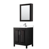 Wyndham Collection - Daria 30 Inch Single Bathroom Vanity in Dark Espresso, White Cultured Marble Countertop, Undermount Square Sink, Medicine Cabinet