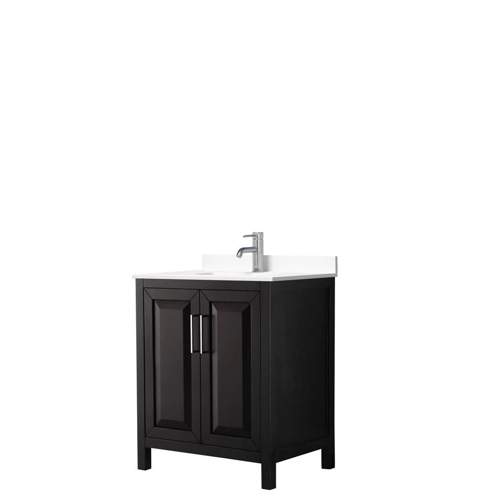 Wyndham Collection - Daria 30 Inch Single Bathroom Vanity in Dark Espresso, White Cultured Marble Countertop, Undermount Square Sink, No Mirror