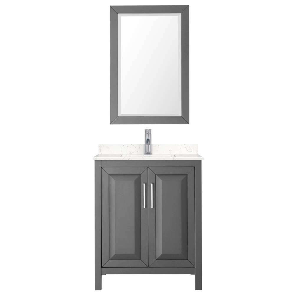 Daria 30 Inch Single Bathroom Vanity in Dark Gray, Carrara Cultured Marble Countertop, Undermount Square Sink, 24 Inch Mirror