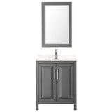 Daria 30 Inch Single Bathroom Vanity in Dark Gray, Carrara Cultured Marble Countertop, Undermount Square Sink, 24 Inch Mirror