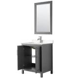 Daria 30 Inch Single Bathroom Vanity in Dark Gray, Carrara Cultured Marble Countertop, Undermount Square Sink, 24 Inch Mirror