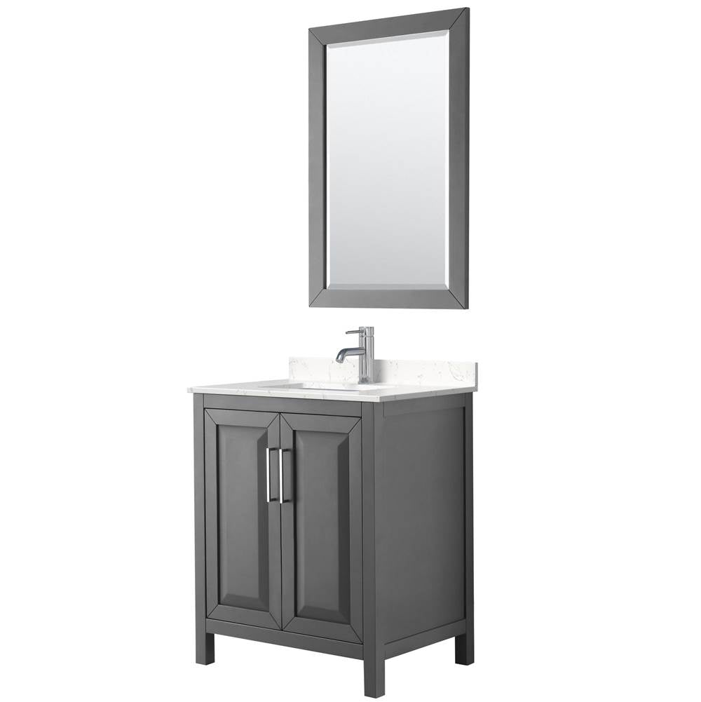 Wyndham Collection - Daria 30 Inch Single Bathroom Vanity in Dark Gray, Carrara Cultured Marble Countertop, Undermount Square Sink, 24 Inch Mirror