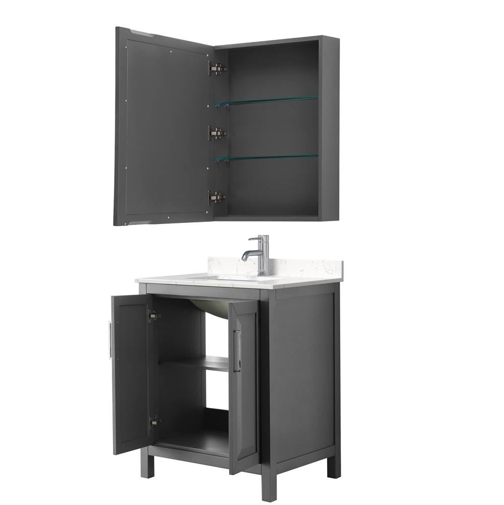 Daria 30 Inch Single Bathroom Vanity in Dark Gray, Carrara Cultured Marble Countertop, Undermount Square Sink, Medicine Cabinet