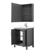 Daria 30 Inch Single Bathroom Vanity in Dark Gray, Carrara Cultured Marble Countertop, Undermount Square Sink, Medicine Cabinet