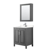 Wyndham Collection - Daria 30 Inch Single Bathroom Vanity in Dark Gray, Carrara Cultured Marble Countertop, Undermount Square Sink, Medicine Cabinet