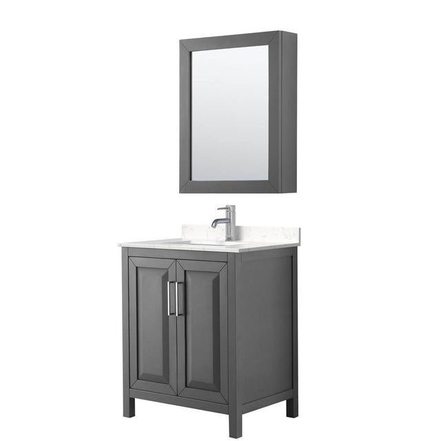 Wyndham Collection - Daria 30 Inch Single Bathroom Vanity in Dark Gray, Carrara Cultured Marble Countertop, Undermount Square Sink, Medicine Cabinet