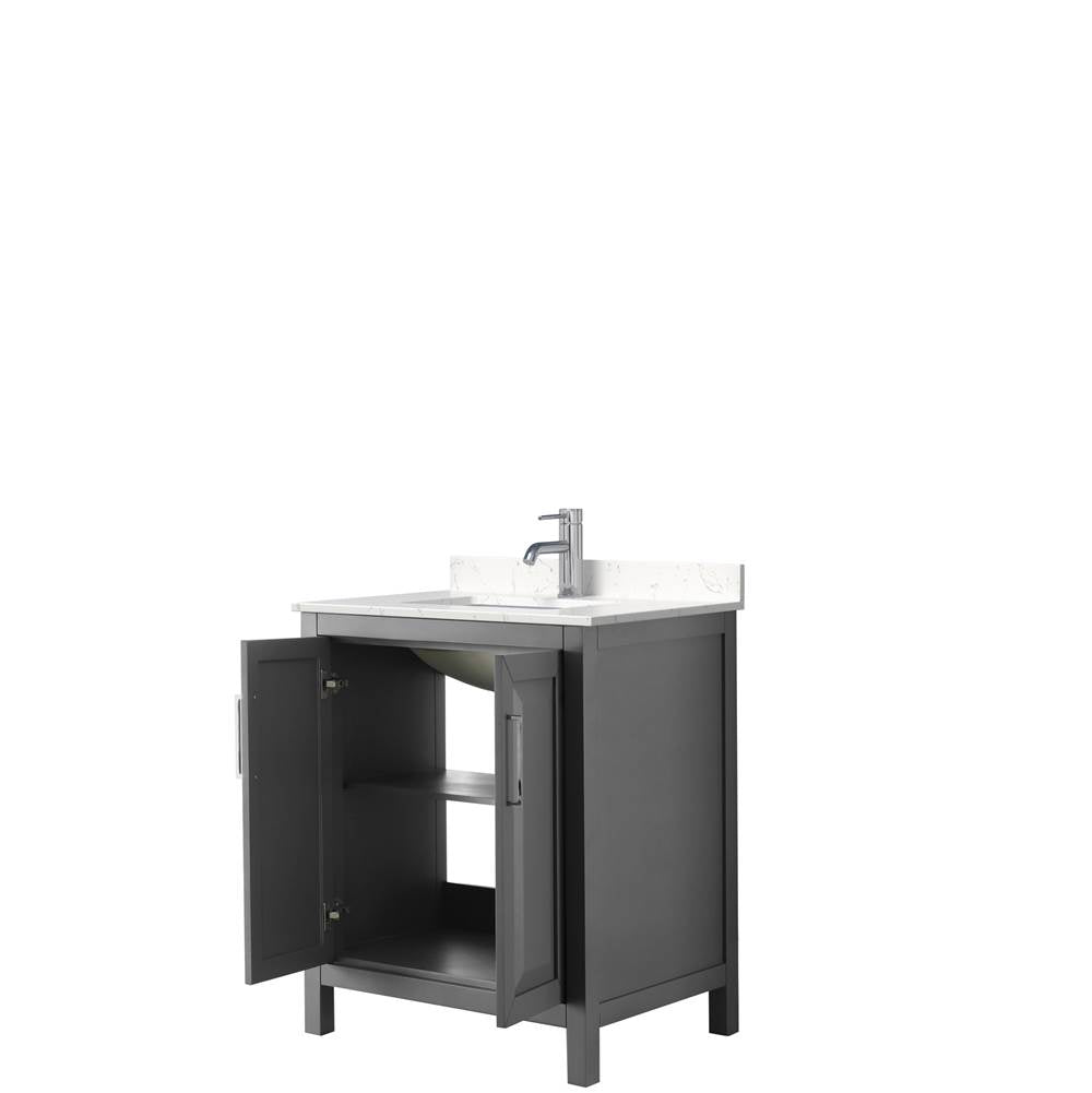 Daria 30 Inch Single Bathroom Vanity in Dark Gray, Carrara Cultured Marble Countertop, Undermount Square Sink, No Mirror