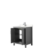 Daria 30 Inch Single Bathroom Vanity in Dark Gray, Carrara Cultured Marble Countertop, Undermount Square Sink, No Mirror