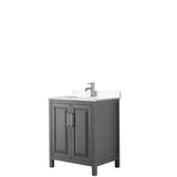 Wyndham Collection - Daria 30 Inch Single Bathroom Vanity in Dark Gray, Carrara Cultured Marble Countertop, Undermount Square Sink, No Mirror