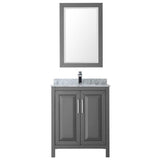 Daria 30 Inch Single Bathroom Vanity in Dark Blue, White Carrara Marble Countertop, Undermount Square Sink, 24 Inch Mirror