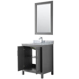 Daria 30 Inch Single Bathroom Vanity in Dark Blue, White Carrara Marble Countertop, Undermount Square Sink, 24 Inch Mirror
