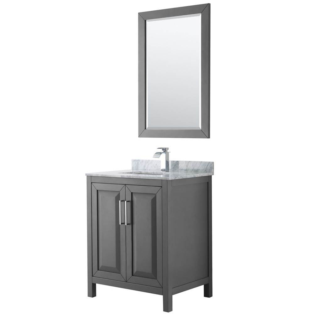 Wyndham Collection - Daria 30 Inch Single Bathroom Vanity in Dark Gray, White Carrara Marble Countertop, Undermount Square Sink, and 24 Inch Mirror - Dark Gray