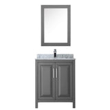 Daria 30 Inch Single Bathroom Vanity in Dark Blue, White Carrara Marble Countertop, Undermount Square Sink, Medicine Cabinet