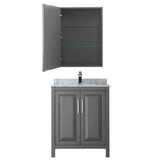Daria 30 Inch Single Bathroom Vanity in Dark Blue, White Carrara Marble Countertop, Undermount Square Sink, Medicine Cabinet