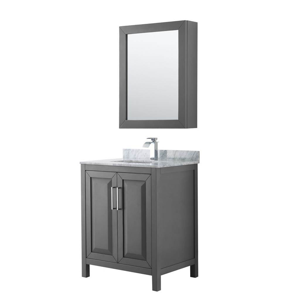 Wyndham Collection - Daria 30 Inch Single Bathroom Vanity in Dark Gray, White Carrara Marble Countertop, Undermount Square Sink, and Medicine Cabinet - Dark Gray
