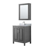 Wyndham Collection - Daria 30 Inch Single Bathroom Vanity in Dark Gray, White Carrara Marble Countertop, Undermount Square Sink, and Medicine Cabinet - Dark Gray