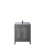 Daria 30 Inch Single Bathroom Vanity in Dark Blue, White Carrara Marble Countertop, Undermount Square Sink, No Mirror