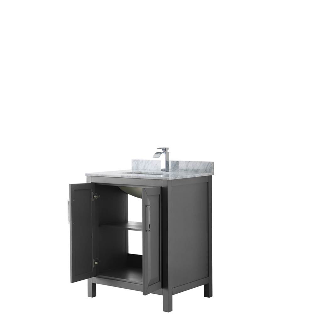 Daria 30 Inch Single Bathroom Vanity in Dark Blue, White Carrara Marble Countertop, Undermount Square Sink, No Mirror