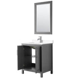 Daria 30 Inch Single Bathroom Vanity in Dark Gray, White Cultured Marble Countertop, Undermount Square Sink, 24 Inch Mirror