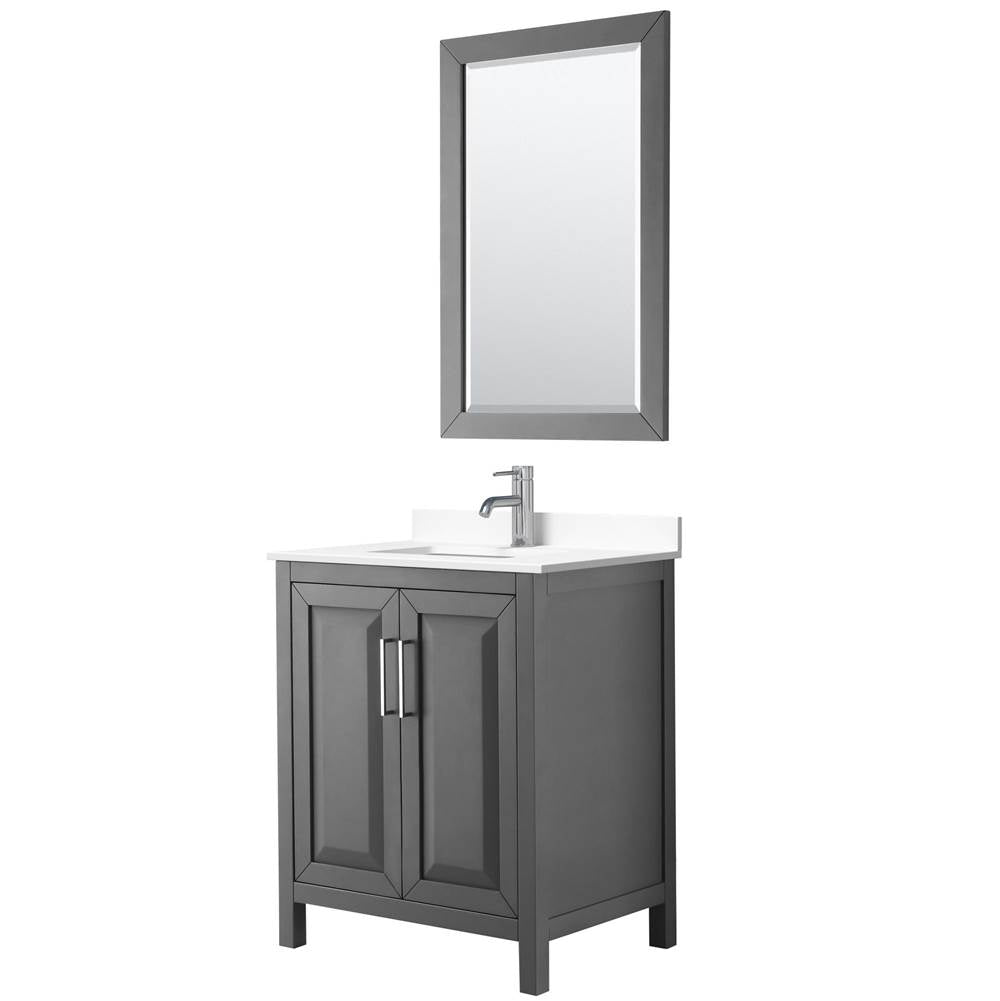 Wyndham Collection - Daria 30 Inch Single Bathroom Vanity in Dark Gray, White Cultured Marble Countertop, Undermount Square Sink, 24 Inch Mirror