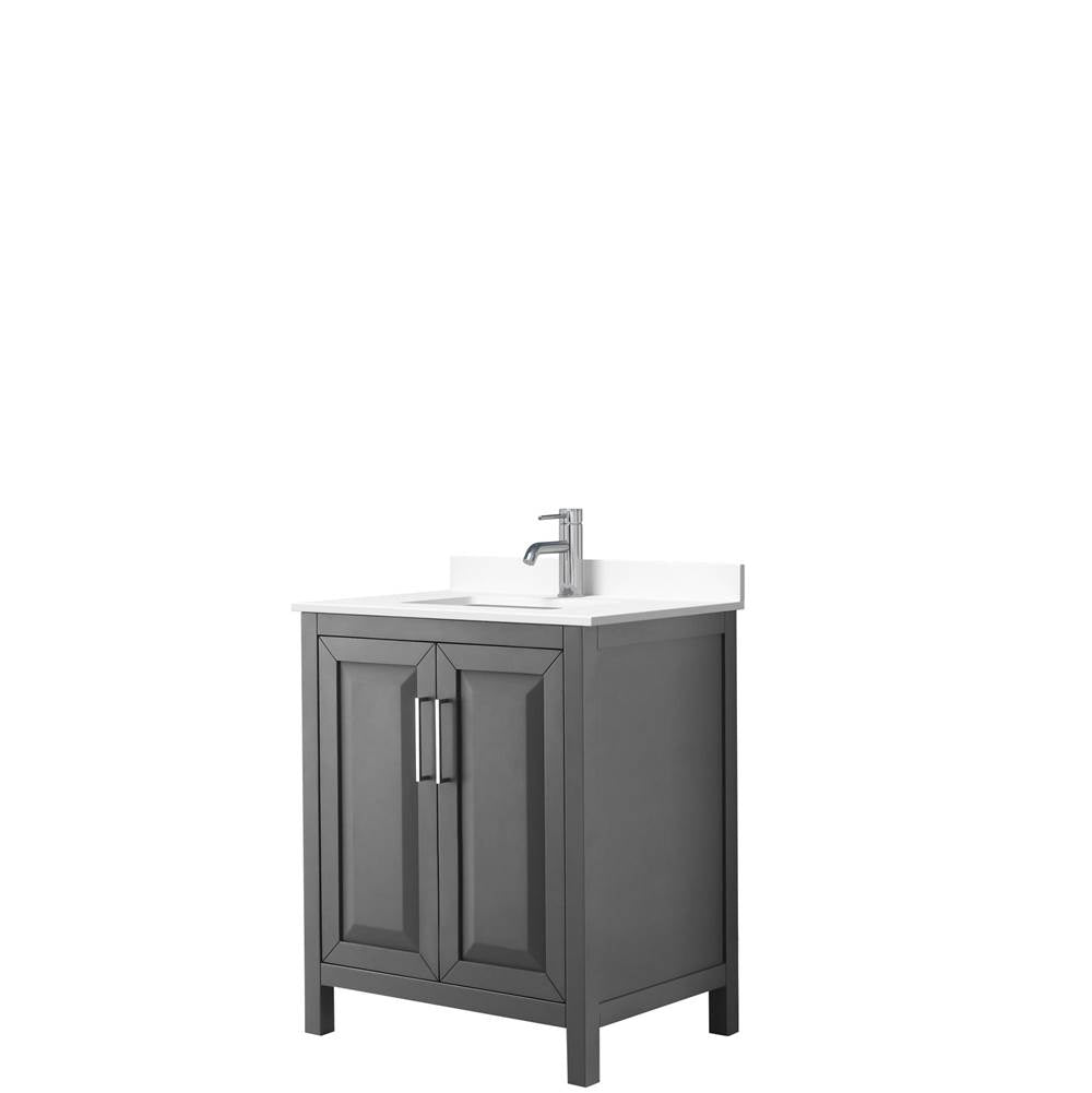 Wyndham Collection - Daria 30 Inch Single Bathroom Vanity in Dark Gray, White Cultured Marble Countertop, Undermount Square Sink, No Mirror