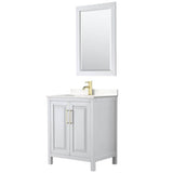 Wyndham Collection - Daria 30 Inch Single Bathroom Vanity in White, Carrara Cultured Marble Countertop, Undermount Square Sink, 24 Inch Mirror, Brushed Gold Trim