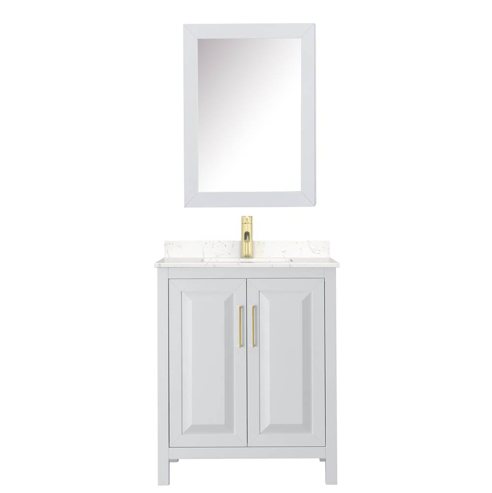 Daria 30 Inch Single Bathroom Vanity in White, Carrara Cultured Marble Countertop, Undermount Square Sink, Medicine Cabinet, Brushed Gold Trim